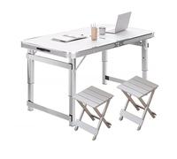 YCVAWEOD Folding Camping Table and Chairs Set Aluminum Outdoor Table 47.2''L x 23.6''W Height Adjustable Desk for Camping Picnic Barbecue with 2 Folding Chairs LWX