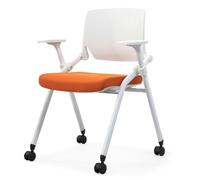 YCVAWEOD Folding Office Chair with Wheels and Armrests Stackable Conference Chair for Guests Reception and Meetings - Stylish Orange Design LWX