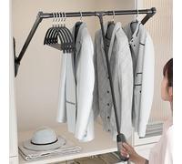 YCVAWEOD Heavy Duty Pull Down Closet Rod, Extendable Aluminium Wardrobe Lift, Adjustable 51-65cm Retractable Clothes Hanger, Space-Saving Cabinet Rail for Easy Access & Organization LWX