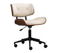 YCVAWEOD Height Adjustable Modern Armless Desk Chair - Mid Back Office Chair with 360° Swivel Wheels, Leather Upholstered, Perfect for Home Office & Computer Use (White) LWX