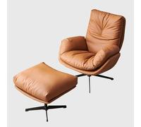 YCVAWEOD High-back Home Office Chair No Wheels Pu Leather Office Desk Chair Swivel Rocking Task Chairs With Arms Light orange+pedal-B LWX