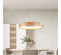 YCVAWEOD Japanese Style Wooden LED Ring Chandelier Dimmable Pendant Light for Kitchen Island Living Dining Room Contemporary Circular Design 20x20x2inch Aesthetic Lighting Fixture LWX