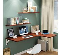YCVAWEOD L Shaped Wall Mounted Computer Desk with Fold Down Floating Table,Wall Mounted Table Corner Folding Computer Desk,Space Saving, Space Saving with Metal Folding Stand LWX