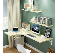 YCVAWEOD L Shaped Wall Mounted Computer Desk with Fold Down Floating Table,Wall Mounted Table Corner Folding Computer Desk,Space Saving, Space Saving with Metal Folding Stand LWX