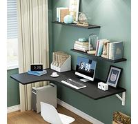 YCVAWEOD L Shaped Wall Mounted Computer Desk with Fold Down Floating Table,Wall Mounted Table Corner Folding Computer Desk,Space Saving, Space Saving with Metal Folding Stand LWX