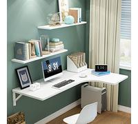 YCVAWEOD L Shaped Wall Mounted Computer Desk with Fold Down Floating Table,Wall Mounted Table Corner Folding Computer Desk,Space Saving, Space Saving with Metal Folding Stand LWX