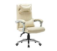 YCVAWEOD Leather Computer Desk Chair Adjustable Height Reclining Office Chair Staff Chair with Headrest and Lumbar Support,Milk White LWX