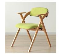 YCVAWEOD Mid Century Leather Folding Chair with Arms and Cushioned Seat Green Color Wooden Frame Ideal for Dining Room Living Room Kitchen Office and Study LWX