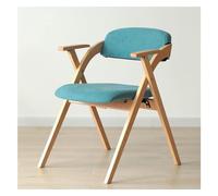 YCVAWEOD Mid century Leather Folding Chair with Cushioned Arms and Padded Seat Wooden Frame for Dining Room Living Room Kitchen Office or Study Blue LWX