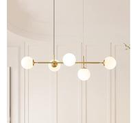 YCVAWEOD Mid century Modern Brass Chandelier with Glass Globes 6 Light Pendant Light Fixture for Kitchen Island 43x16 inch LWX