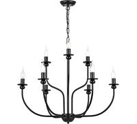 YCVAWEOD Modern Chandelier 2-Tier 9-Candle Dining Room Chandelier, Matte Black Farmhouse Pendant Lamp, Rustic Ceiling Hanging Light Fixture for Room, Living Kitchen Island, Bedroom, Foye LWX