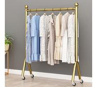 YCVAWEOD Modern Heavy Duty Metal Rolling Clothing Display Stand with Wheels Single Rod Floor Standing Clothes Hanger Boutique Clothes Rack Gold LWX