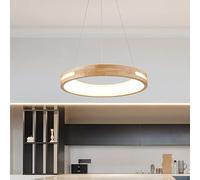 YCVAWEOD Modern Japanese Style Dimmable LED Ring Chandelier for Kitchen Island Living Dining Room Contemporary Wood Pendant Light with Adjustable Brightness (B 50x50x6cm) LWX
