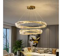 YCVAWEOD Modern LED Chandelier K9 Crystal Living Room Lamp 2-Ring Crystal Pendant Lamp Height Adjustable Pendant Lights Round Pendant Lamp for Bedroom Living Room Kitchen (40cm+60cm) LWX