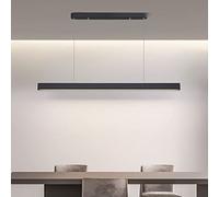 YCVAWEOD Modern LED Long Strip Ceiling Fixture Hanging Lamp Dimmable Black Aluminium Pendant Chandelier Adjustable Metal Hang for Dining Room, LWX