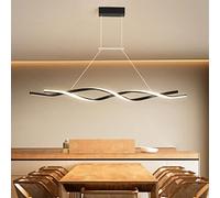 YCVAWEOD Modern LED Pendant Light Dimmable Hanging Lamp with Remote for Dining Room Living Room Kitchen Bedroom & Office Adjustable Height Wave Design Chandelier Black 120cm LWX