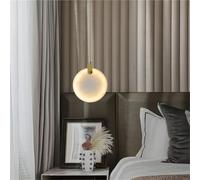 YCVAWEOD Modern Minimalist Round Marble Small Chaner Single-Head Copper Dining Room Bedroom Led Bedside Pendant Lighting Lamp LWX