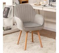 YCVAWEOD Modern Velvet Armchair Comfortable Swivel Dining Chair for Vanity Desk or Office Cute Mid Century Style with Wooden Legs LWX