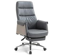 YCVAWEOD Office Chair,Leather Computer Comfortable Sedentary Reclining Swivel Task Backrest Desk Chair,Grey-With feet LWX