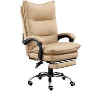 YCVAWEOD Office Chair Reclining Chair with Footrest,Leather Chair,High Back Executive Chair Lumbar Support,with 170° Backrest Tilt Function,Khaki LWX
