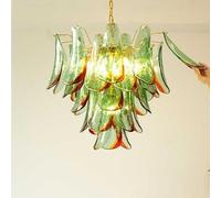 YCVAWEOD Pendant Lights, Modern Creative Blue Glass Petal LED Pendant Lamp Living Room Dining Table Bedroom Kitchen Retro Chandelier Home Decor Lighting(Green 72cm,Golden_Warm Light) LWX