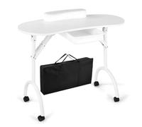 YCVAWEOD Portable Foldable Manicure Table with Wheels Professional Nail Desk Workstation Client Wrist Pad & Carrying Bag for Home Travel & Salon Use White LWX