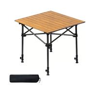 YCVAWEOD Portable Folding Camping Table with Adjustable Height Non-Slip Feet & Carry Bag - Ideal for Outdoor Picnics Garden Parties & Camping Adventures (Size: 53x51cm Color: Wood Grain) LWX