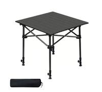 YCVAWEOD Portable Folding Camping Table with Handbag Adjustable Height Non-Slip Feet Sturdy & Stable for Outdoor Picnics Garden Parties 53x51cm Black Color LWX