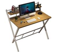 YCVAWEOD Portable Folding Computer Desk with Adjustable Tilt Panel, 2-Tier Bookshelves, Ideal for Home Office, Study, Living Room, Compact Laptop Table (Color:) LWX