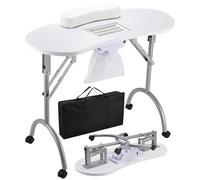 YCVAWEOD Portable Folding Manicure Table with 4 Lockable Wheels Client Wrist Pad & Carrying Bag Professional Nail Desk for Home & Salon Use Travel Friendly White Workstation LWX