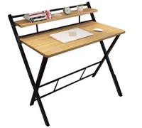 YCVAWEOD Portable Folding Small Computer Desk with Adjustable Tilt, 2-Tier Bookshelves, Ideal for Home Office, Study, Living Room Workstations - Space-Saving Laptop Table (Color:) LWX