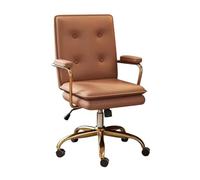 YCVAWEOD Professional High Back Leather Executive With Armrests, Adjustable Tilting Backrest, Computer Desk Chair For Home, Work & Gaming (Brown With Gold Legs) LWX