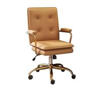 YCVAWEOD Professional High Back Leather Executive With Armrests, Tilting Backrest, Computer Desk Chair For Home, Gaming & Study, Stylish Orange With Gold Legs LWX
