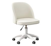 YCVAWEOD PU Leather Upholstered Vanity Chair Cute Desk Chair Small Home Office Makeup Adjustable Swivel Chair for Girls Bedroom Study Room Makeup Living Room (White) LWX