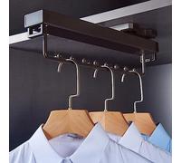 YCVAWEOD Pull-Out Clothes Hanger for Wardrobe, Heavy-Duty Aviation Aluminum/Magnesium Alloy, 30kg Capacity Extendable Closet Valet Rod, Sturdy Widened Base, Black Finish LWX