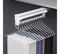 YCVAWEOD Retractable Pull-Out Closet Rod, Adjustable Pants Rack, 35kg Capacity Aluminum Alloy Hanger, Silent Slide Rail Valet Rod for Wardrobe, Extendable Closet Organizer (White) LWX