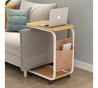 YCVAWEOD Rolling Side Table C Shaped Sofa End Table, Narrow Side Table Heavy Duty Mobile Table With Side Pocket And Wheels Over Bed Table For Couch, Bed, Small Spaces, Bedroom, Living Room LWX