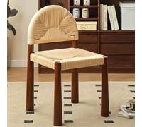 YCVAWEOD Rope Woven Single Back Dining Chair Modern Minimalist Retro Wood Accent Chair Creative Makeup Chair with Hand-Woven Seat Long-Lasting(Brown) LWX