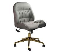 YCVAWEOD Silla Armless Home Office Desk Chair w/Wheels & Gold Base Modern Leather Computer Chair 360° Swivel Upholstered Vanity Chair 83-93cm Adjustable Height Study(Light Grey) LWX