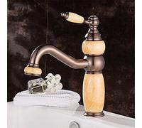 YCVAWEOD Sink Mixer Tap,Gold-Colored All-Copper Natural Jade Basin Tap Bench Bottom Basin Antique Hot and Cold Mixer Gold-Plated Marble Bathroom Sink Faucet/B (D) LWX