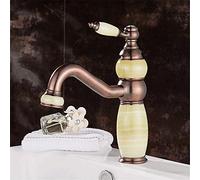 YCVAWEOD Sink Mixer Tap,Gold-Colored All-Copper Natural Jade Basin Tap Bench Bottom Basin Antique Hot and Cold Mixer Gold-Plated Marble Bathroom Sink Faucet/B (C) LWX