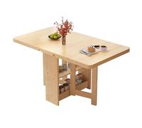 YCVAWEOD Solid Wooden Folding Kitchen Table, Drop Leaf Dining Table with 2-Layer Storage Shelf, Versatile Extendable Coffee Table, Foldable in 3 Forms LWX