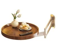 YCVAWEOD Space Saving Foldable Wall Table with 180° Rotating Small Round Tray Extendable Nightstand Versatile Dining Desk for Home Office (Brown) LWX