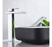 YCVAWEOD Square Chrome and Black Waterfall Basin Sink Faucet Bathroom Mixer Tap Wide Spout Vessel Sink Fauet Hot Cold Water Tap Chrome D Heavy Duty Star of Light LWX