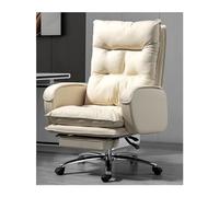 YCVAWEOD Swivel Chair Leather Computer Office Comfortable Home Gaming Chair, Home Office Desk Chairs - Ultimate Sitting Comfort for Work,White-Foot pedal LWX