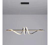 YCVAWEOD Ultra-Thin Linear Pendant Light, Geometric Metal Strip Hanging Lamp with White Silicone Lampshade, Spiral Long Suspension Lamps, Dimmable LED, Dining Room Drop Lights LWX