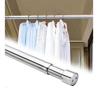 YCVAWEOD Wardrobe Rail Household Clothing Hanger Telescopic Rod for Closet, Adjustable Clothes Hanging Bar Metal, Silver Wardrobe Pole for Cloakroom/Shower/Balcony(67-120cm (26 3/8" - 47 1/4")) LWX