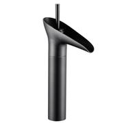 YCVAWEOD Waterfall Basin Taps Bathroom Basin Tap Antique Style Brass Single Lever High Bathroom Sink Mixer Faucet, Hot/Cold Water, with UK Standard Hoses, Black LWX