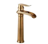 YCVAWEOD Waterfall Basin Taps Bathroom Basin Tap Retro Style Brass Single Lever High Bathroom Sink Mixer Faucet, Hot/Cold Water, with UK Standard Hoses, Antique Brass LWX