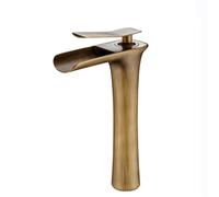YCVAWEOD Waterfall Basin Taps Bathroom Basin Tap Retro Style Brass Single Lever High Bathroom Sink Mixer Faucet, Hot/Cold Water, with UK Standard Hoses, Antique Brass LWX